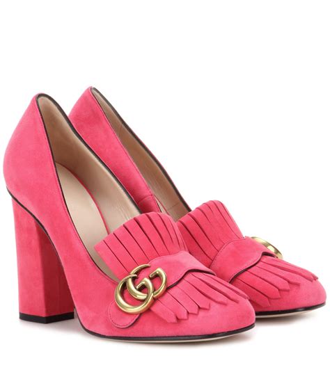 gucci women gg marmont 55mm suede loafer pump pink|Gucci loafers for sale.